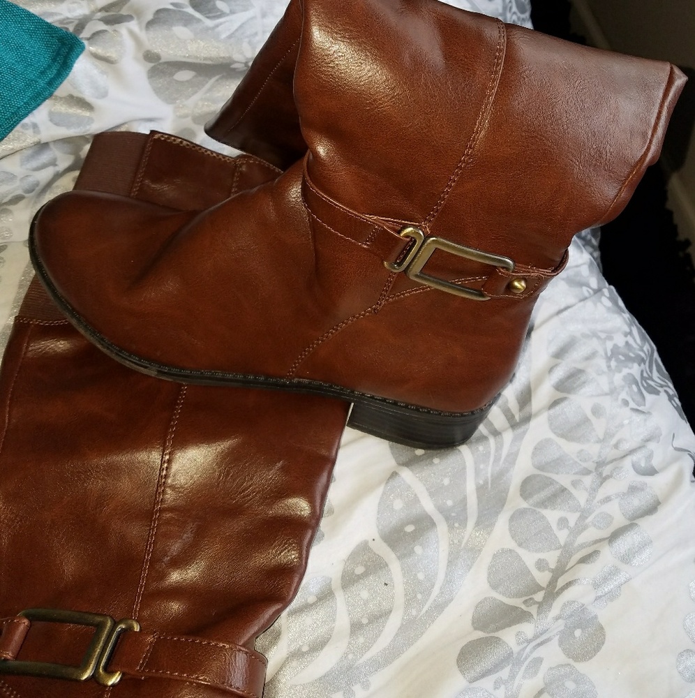 Brown Riding- type Boot with Wide- calf